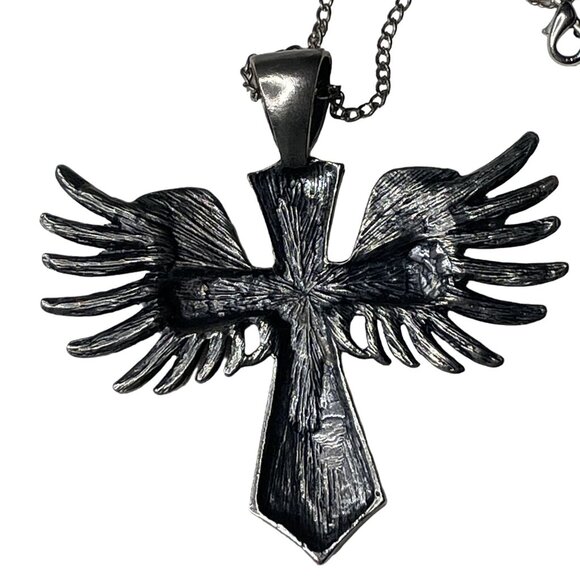 Gothic Angel Winged Cross Pendant Necklace With Chain Masculine Crucifix u - Picture 4 of 6